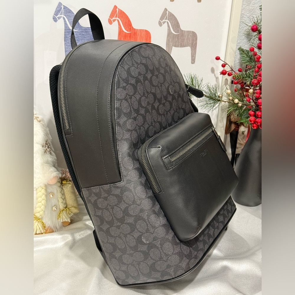 NWT Coach West Backpack In Signature Canvas Cv925 Gunmetal /charcoal /black - Picture 6 of 12